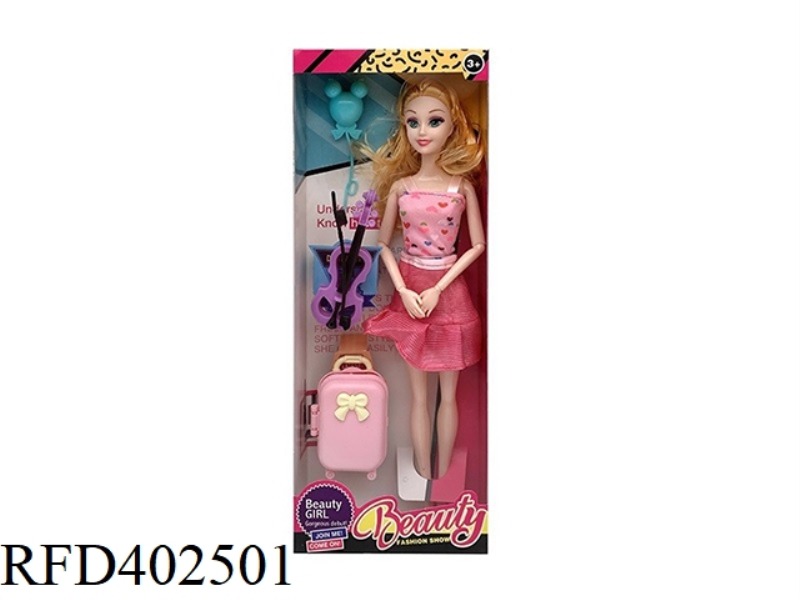 11.5-INCH SOLID BODY 9-JOINT FASHION SHORT SKIRT BARBIE WITH VIOLIN AND LUGGAGE ACCESSORIES