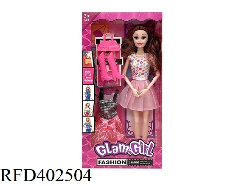 11.5-INCH SOLID BODY 9-JOINT FASHION SHORT SKIRT BARBIE WITH SHOES, CLOTHES, BAG ACCESSORIES