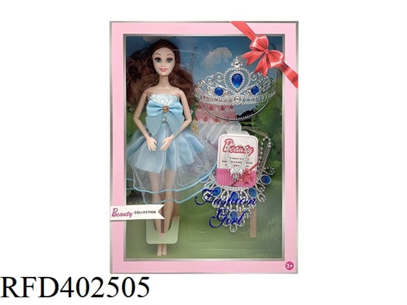 11.5-INCH SOLID BODY 9-JOINT WEDDING DRESS BARBIE WITH CROWN, NECKLACE, EARRING ACCESSORIES