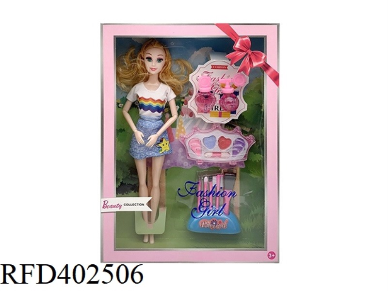 11.5-INCH SOLID BODY 9-JOINT FASHION SHORT SKIRT BARBIE WITH COSMETIC CASE, PERFUME BLISTER ACCESSOR