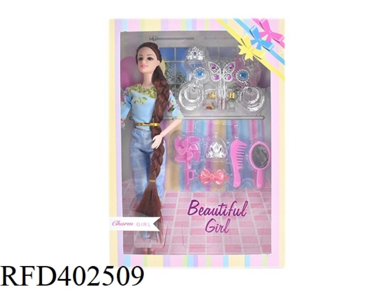 11.5 INCH SOLID BODY 11 JOINT FASHION TWIST BRAID BARBIE WITH CROWN COMB BLISTER ACCESSORIES