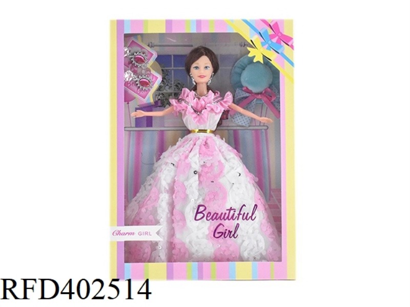11.5-INCH REAL HAND WEDDING DRESS BARBIE WITH EARRINGS, HAT, JEWELRY ACCESSORIES