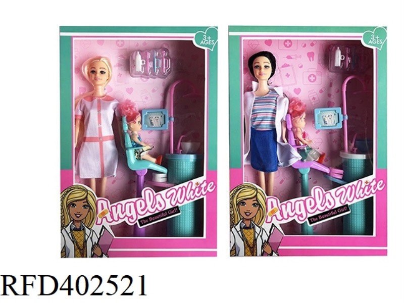 11.5-INCH REAL LIVING HAND DENTIST THEME BARBIE WITH BABY, MEDICAL EQUIPMENT AND BLISTER ACCESSORIES