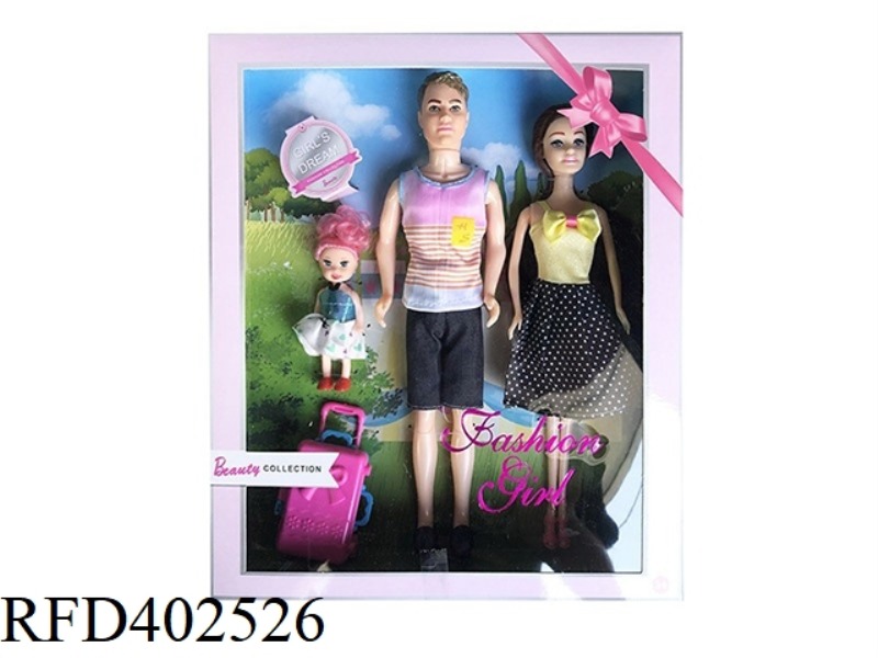 11.5-INCH REAL LIVING HAND, A FAMILY OF THREE FASHION BARBIE WITH LUGGAGE ACCESSORIES