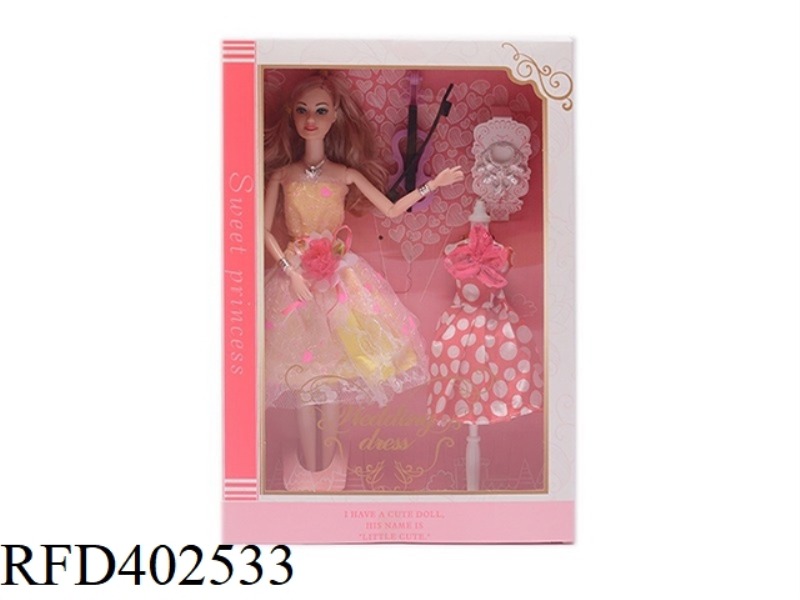 11.5-INCH SOLID BODY 9-JOINT WEDDING DRESS BARBIE WITH NECKLACE, BRACELET, ERHU, SLING ACCESSORIES
