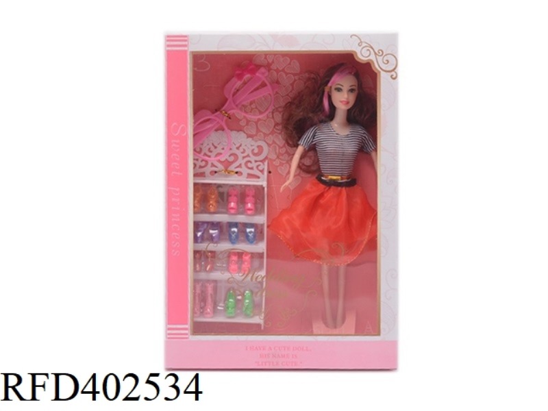 11.5-INCH REAL-LIFE FASHION SHORT SKIRT BARBIE WITH GLASSES AND SHOE CABINET ACCESSORIES