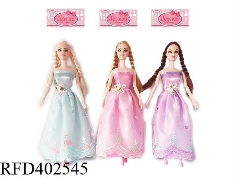 11.5 INCH SOLID BODY 9 JOINT LONG HAIR PRINCESS DRESS BARBIE 3 ASSORTED