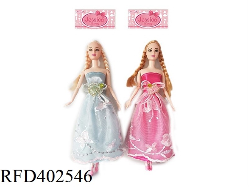 11.5 INCH SOLID BODY 9 JOINT LONG HAIR PRINCESS DRESS BARBIE 2 ASSORTED