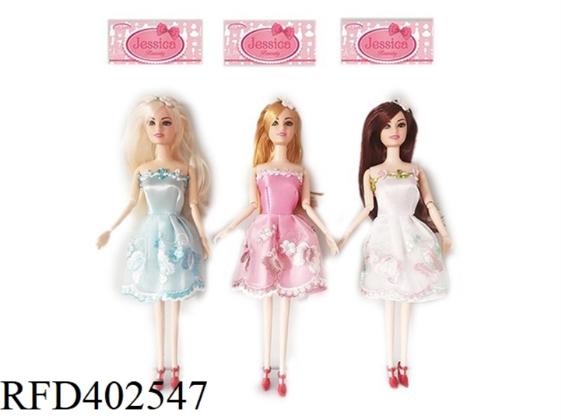 11.5 INCH SOLID BODY 9 JOINT LONG HAIR PRINCESS DRESS BARBIE 3 ASSORTED
