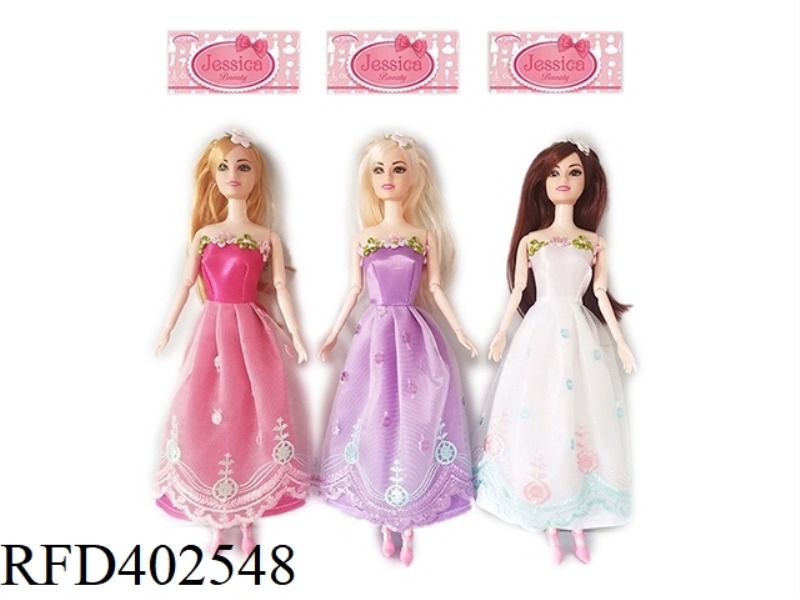 11.5 INCH SOLID BODY 9 JOINT LONG HAIR PRINCESS DRESS BARBIE 3 ASSORTED