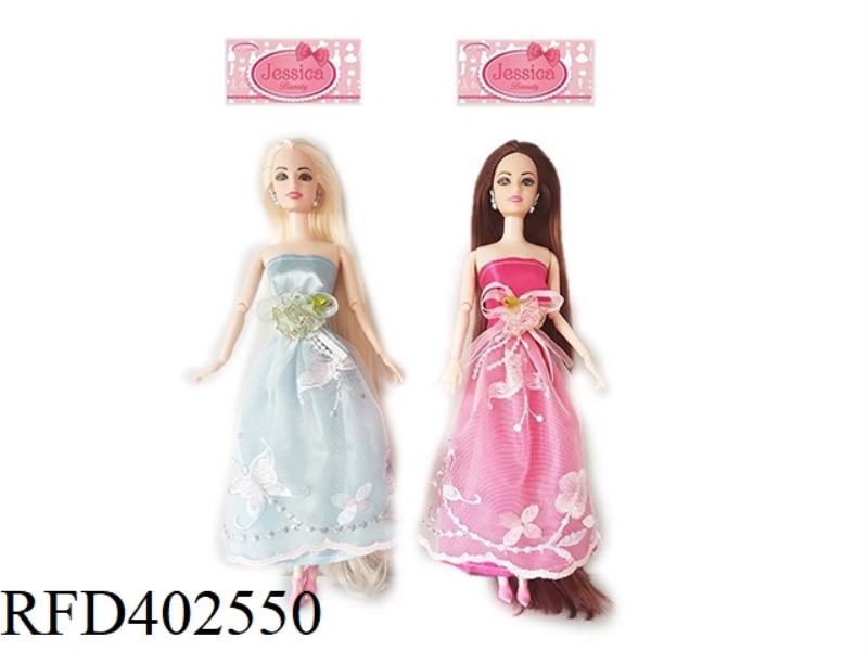 11.5 INCH SOLID BODY 9-JOINT LONG HAIR PRINCESS DRESS BARBIE WITH EARRINGS ACCESSORIES 2 TYPES ASSOR