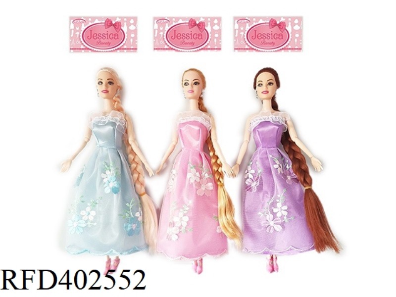 11.5 INCH SOLID BODY 9-JOINT LONG HAIR PRINCESS DRESS BARBIE WITH EARRINGS ACCESSORIES 3 ASSORTED