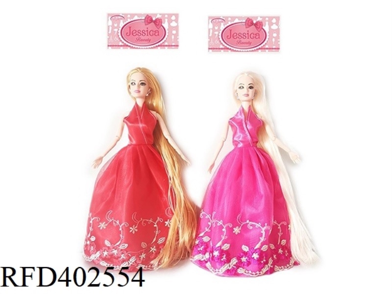 11.5 INCH SOLID BODY 9-JOINT LONG HAIR PRINCESS DRESS BARBIE WITH EARRINGS ACCESSORIES 2 TYPES ASSOR