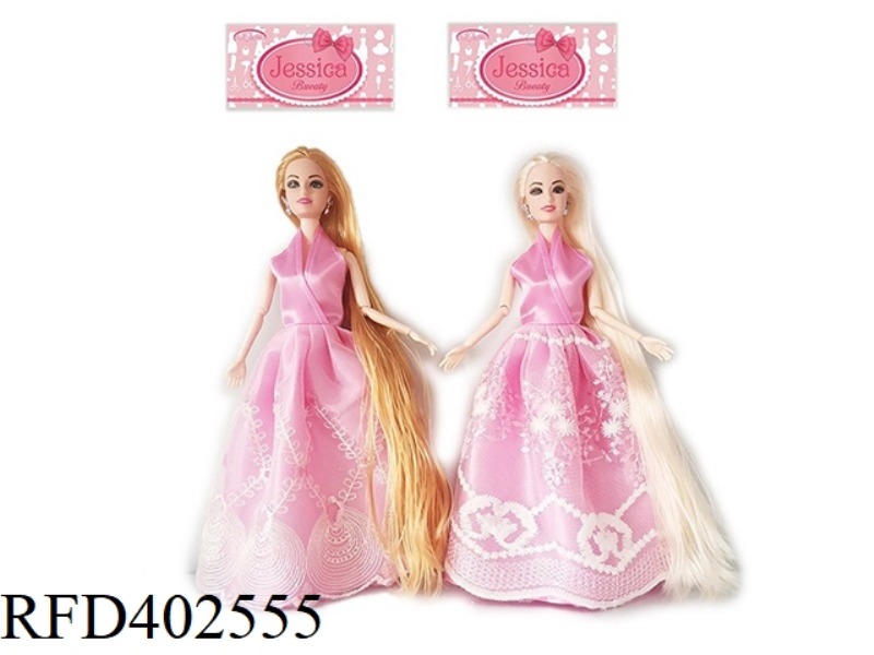 11.5 INCH SOLID BODY 9-JOINT LONG HAIR PRINCESS DRESS BARBIE WITH EARRINGS ACCESSORIES 2 TYPES ASSOR