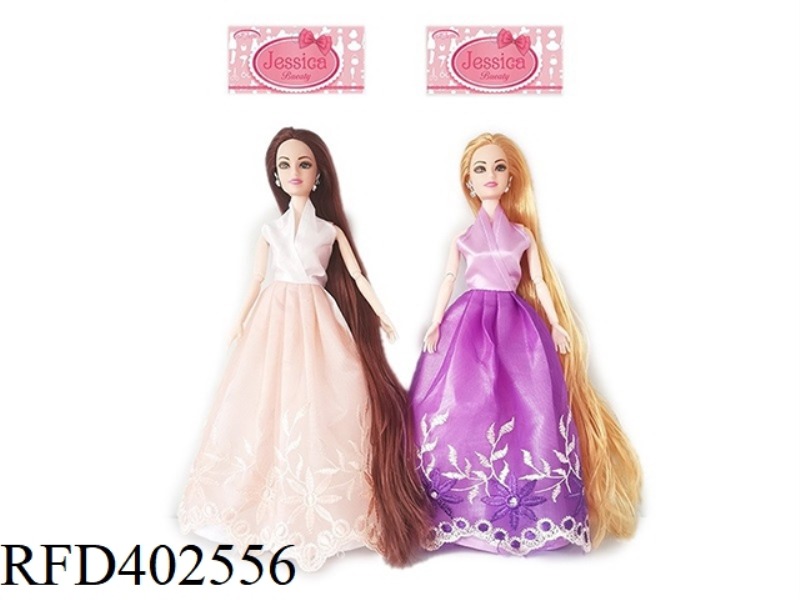 11.5 INCH SOLID BODY 9-JOINT LONG HAIR PRINCESS DRESS BARBIE WITH EARRINGS ACCESSORIES 2 TYPES ASSOR