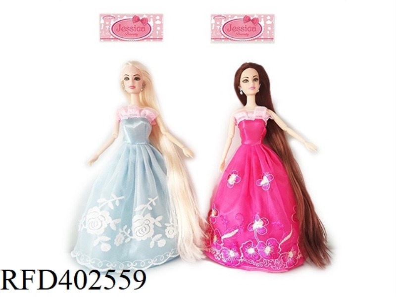 11.5 INCH SOLID BODY 9-JOINT LONG HAIR PRINCESS DRESS BARBIE WITH EARRINGS ACCESSORIES 2 TYPES ASSOR