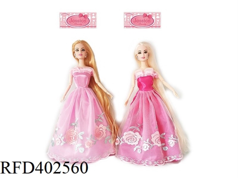 11.5 INCH SOLID BODY 9-JOINT LONG HAIR PRINCESS DRESS BARBIE WITH EARRINGS ACCESSORIES 2 TYPES ASSOR