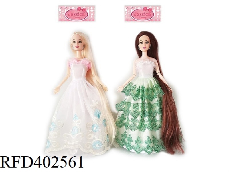 11.5 INCH SOLID BODY 9-JOINT LONG HAIR PRINCESS DRESS BARBIE WITH EARRINGS ACCESSORIES 2 TYPES ASSOR