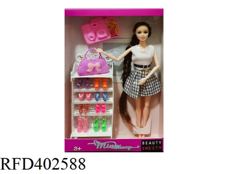 11.5-INCH SOLID BODY 11-JOINT FASHION SHORT SKIRT BARBIE WITH CAMERA, HANDBAG, SHOE CABINET ACCESSOR