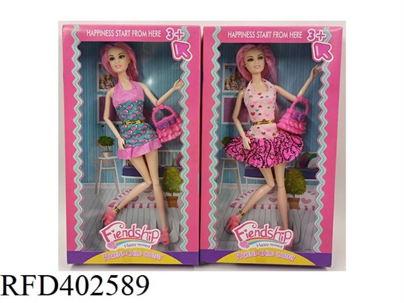 11.5-INCH SOLID BODY 11-JOINT FASHION SHORT SKIRT BARBIE WITH HANDBAG ACCESSORIES 2 ASSORTED