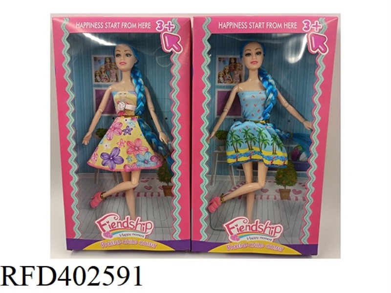 11.5 INCH SOLID BODY 11 JOINT FASHION SHORT SKIRT AND LONG HAIR BARBIE 2 ASSORTED