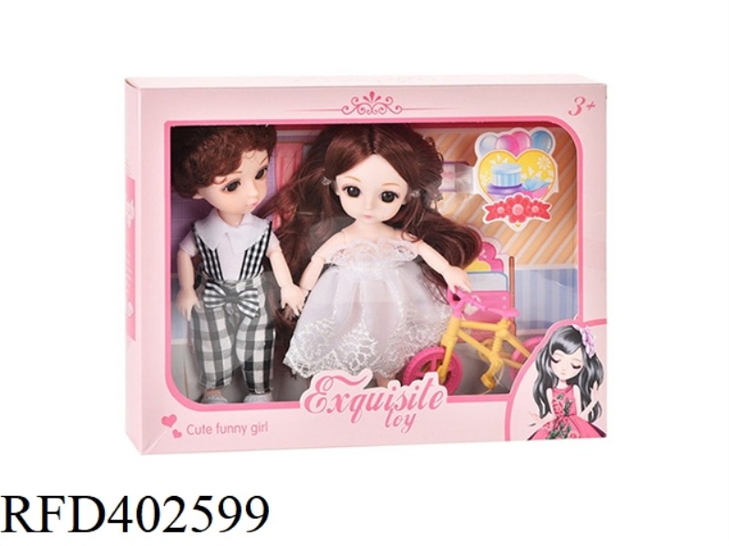 6 INCH 12 JOINTS REAL BODY 3D REAL EYEBALL WEDDING COUPLE DOUBLE YE LUOLI DOLL WITH BICYCLE ACCESSOR