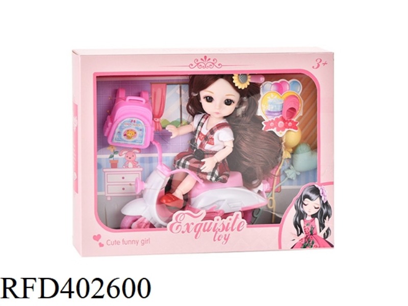6 INCH 12 JOINTS REAL BODY 3D REAL EYEBALL WEDDING DRESS YE LUOLI DOLL WITH MOTORCYCLE, SCHOOL BAG,