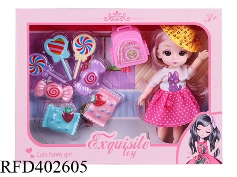 6-INCH 12-JOINT REAL BODY 3D REAL EYEBALL WEDDING DRESS YE LUOLI DOLL WITH SCHOOL BAG, LOLLIPOP BLIS