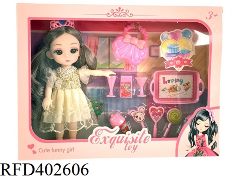 6-INCH 12-JOINT REAL BODY 3D REAL EYEBALL WEDDING DRESS YE LUOLI DOLL WITH HANDBAG, LOLLIPOP BLISTER