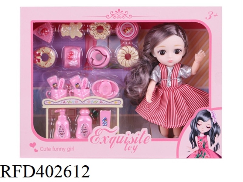 6-INCH 12-JOINT REAL BODY 3D REAL EYEBALL WEDDING DRESS YE LUOLI DOLL WITH DONUTS AND TOOTHBRUSH BLI