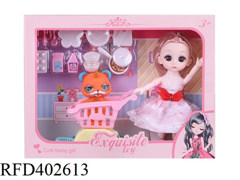 6-INCH 12-JOINT REAL BODY 3D REAL EYEBALL WEDDING DRESS YE LUOLI DOLL WITH STROLLER AND TABLEWARE BL