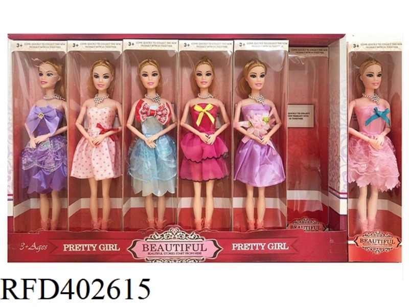 11.5-INCH SOLID BODY 9-JOINT FASHION SHORT SKIRT BARBIE WITH NECKLACE 12PCS