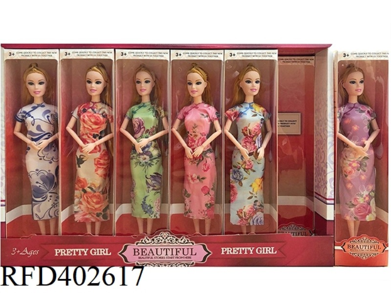 11.5 INCH SOLID BODY 9 JOINT CHEONGSAM DRESS BARBIE 12PCS