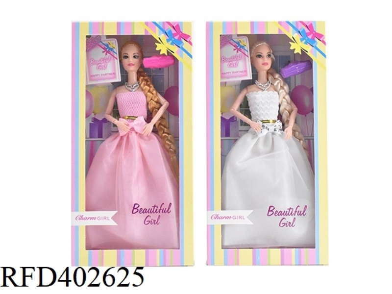 11.5-INCH SOLID BODY 9-JOINT FASHION WEDDING DRESS BARBIE WITH NECKLACE AND HAIRPIN ACCESSORIES 2 AS