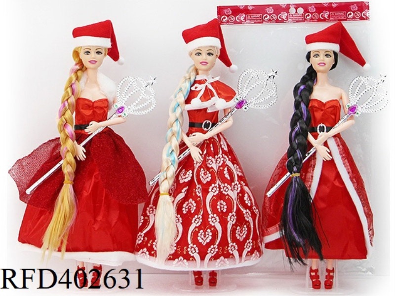 11.5 INCH SOLID BODY 9 JOINT CHRISTMAS THEME BARBIE WITH SCEPTER 3 ASSORTED