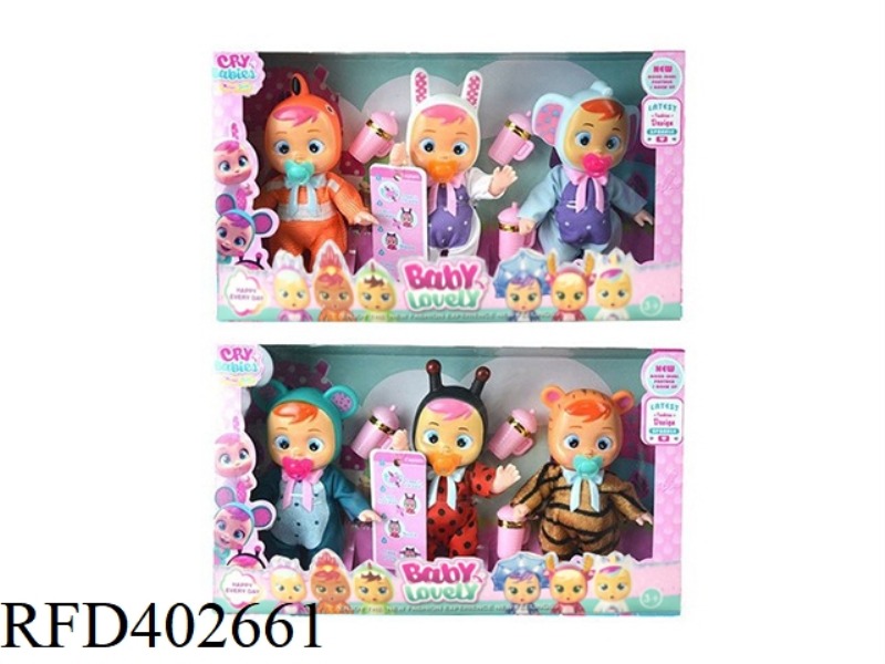 6-INCH VINYL UNICORN CRYING DOLL WITH TEARING FUNCTION WITH MILK BOTTLE, PACIFIER, SCARF 6 ASSORTED