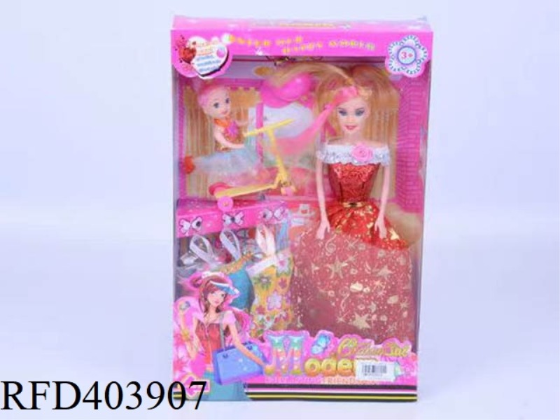 11.5 INCH MULTI-JOINT SOLID EVENING BARBIE DOLL COLOR BOX WITH SMALL BARBIE/SCOOTER/SAFETY HELMET/CL