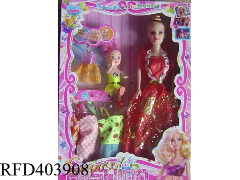 11.5 INCH MULTI-JOINT SOLID EVENING BARBIE DOLL COLOR BOX WITH LITTLE BARBIE/CLOTHING