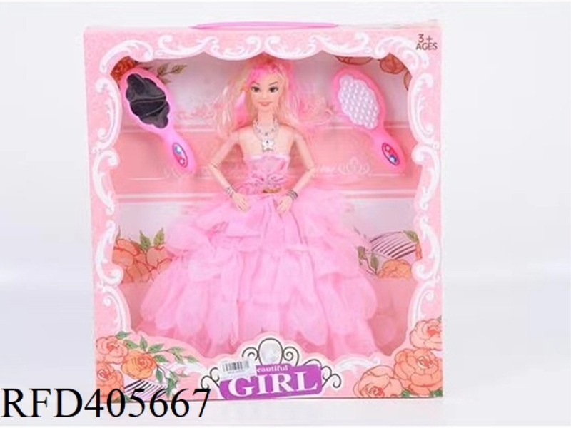11.5-INCH MULTI-JOINT WEIGHTED BARBIE DOLL WITH HIGH-END FASHION PETAL DRESS/JEWELRY/COMB MIRROR