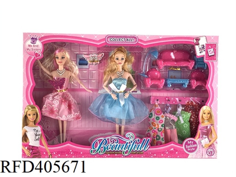 11.5-INCH MOVABLE MULTI-JOINT HEAVY BODY SISTER FASHION BARBIE DOLL COLOR BOX WITH SOFA SET/BUTTERFL