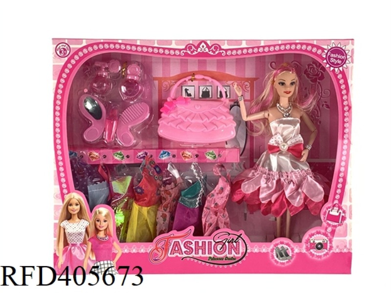 11.5-INCH MULTI-MOVEMENT JOINT HEAVY-WEIGHT FASHION BARBIE COLOR BOX WITH BUTTERFLY COMB MIRROR/LIPS
