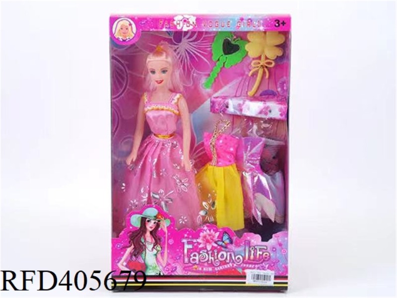 11.5-INCH MULTI-JOINT HOLLOW EVENING BARBIE DOLL COLOR BOX WITH BUTTERFLY MIRROR/FOUR-LEAF COMB/CLOT