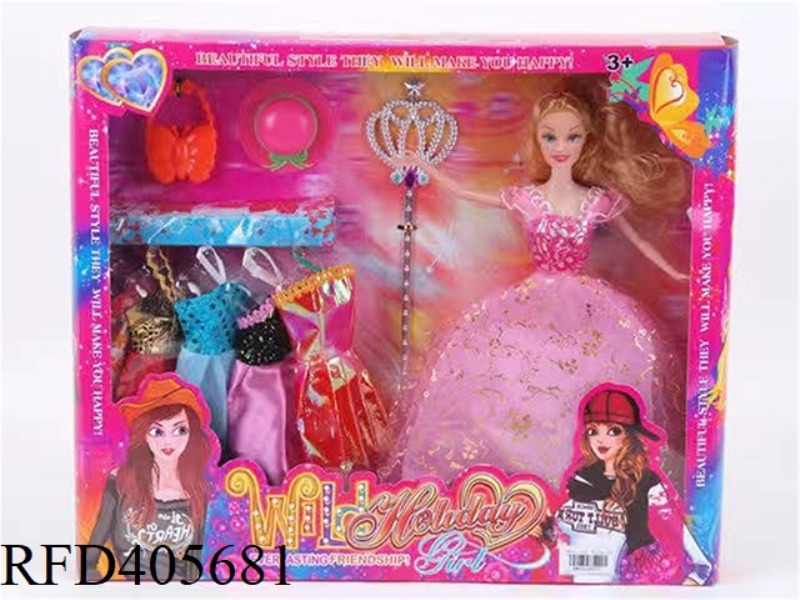 11.5 INCH MULTI-JOINT SOLID EVENING BARBIE DOLL COLOR BOX WITH BUTTERFLY BAG/ROUND HAT/FAIRY STICK/C