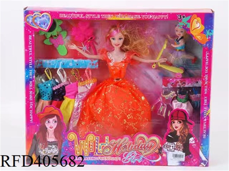 11.5 INCH MULTI-JOINT SOLID EVENING BARBIE DOLL COLOR BOX WITH SUNGLASSES/FOUR-LEAF COMB/SMALL BARBI