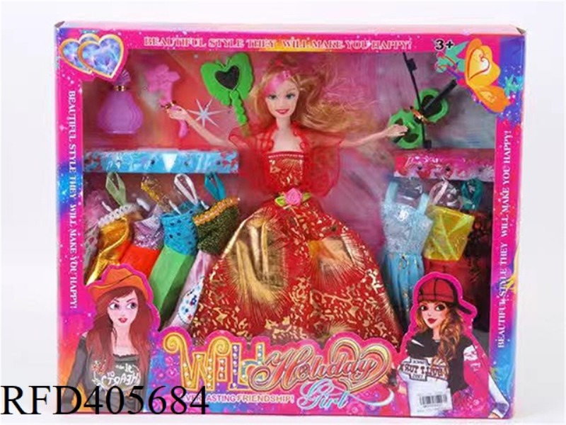 11.5 INCH MULTI-JOINT SOLID EVENING BARBIE DOLL COLOR BOX WITH PERFUME BOTTLE/PLUM COMB/BUTTERFLY MI