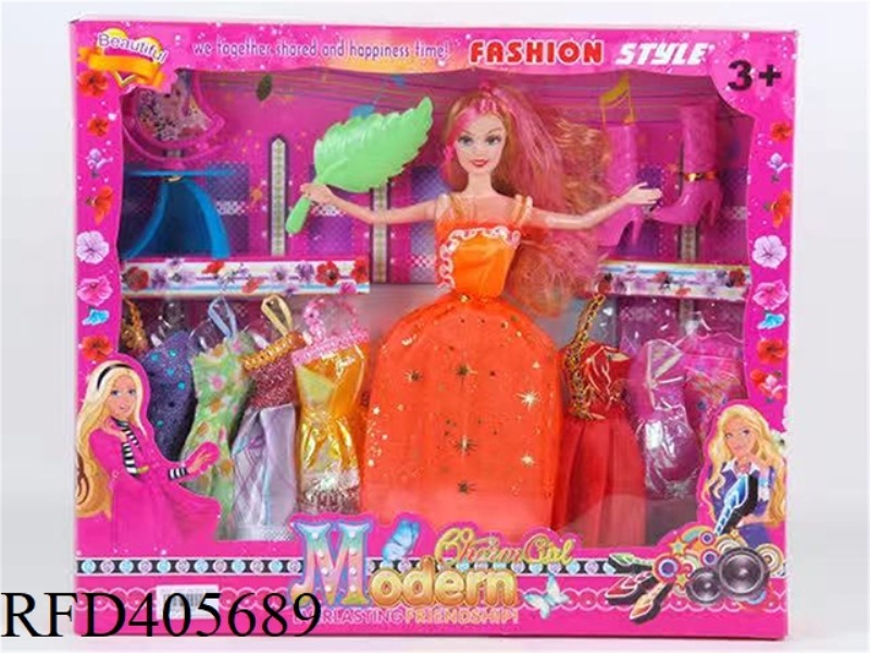 11.5-INCH MULTI-JOINT SOLID EVENING BARBIE DOLL COLOR BOX WITH CRESCENT DRESSING TABLE/LEAF COMB/LON