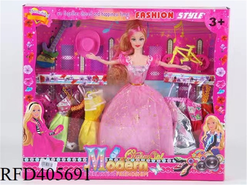 11.5 INCH MULTI-JOINT SOLID EVENING BARBIE DOLL COLOR BOX WITH VIOLIN/TOP HAT/BICYCLE/CLOTHING