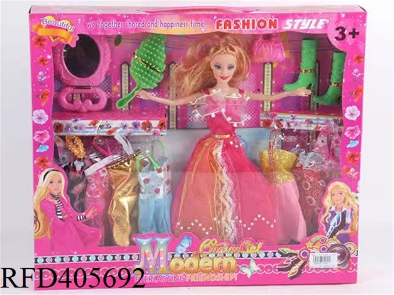 11.5-INCH MULTI-JOINT SOLID EVENING BARBIE DOLL COLOR BOX WITH JEWEL MIRROR/LEAF COMB/HANDBAG/LONG B