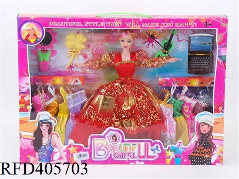 11.5-INCH MULTI-JOINT SOLID EVENING BARBIE DOLL COLOR BOX WITH SUNFLOWER MIRROR/FOUR-LEAF COMB/VIOLI