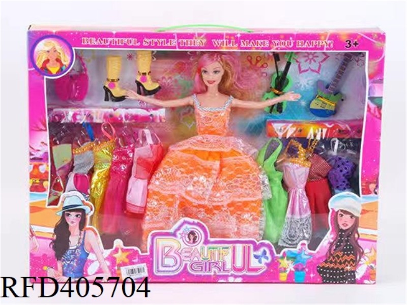 11.5 INCH MULTI-JOINT SOLID EVENING BARBIE DOLL COLOR BOX WITH BUTTERFLY BAG/BOOTS/VIOLIN/BASS GUITA